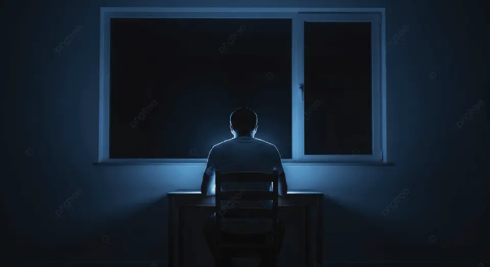 pngtree man sitting alone in a dark room with computer image 20489053